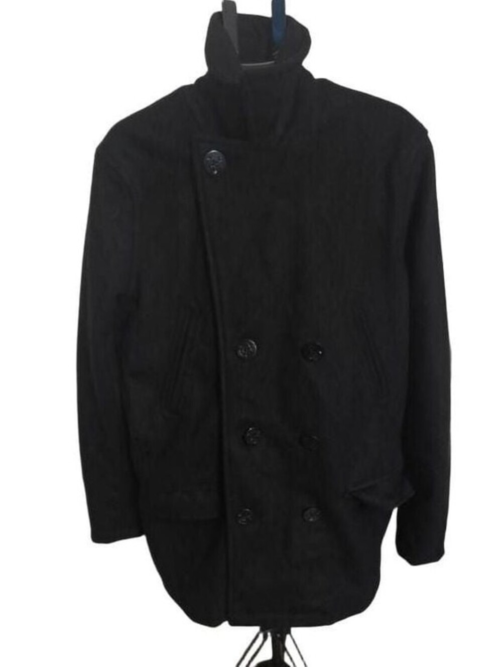 Old Navy Black Wool Double Breasted Pea Coat Jacket Size L Tall